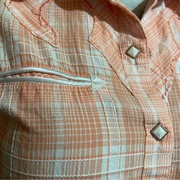 Cruel Girl Peach Plaid Western Button-Up Shirt Equestrian Cotton Rodeo Cowgirl S - Picture 7 of 9